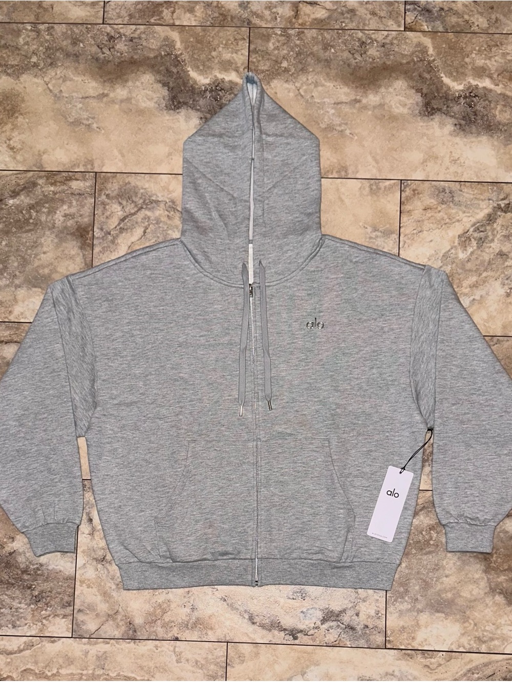 Alo Yoga Accolade Full Zip Hoodie Athletic Heather Grey Sweatshirt NWT Large